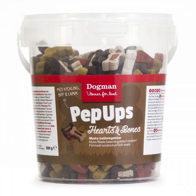 Hovedbilde Dogman PepUps hjerter og ben 3smak 500g (abonnement)